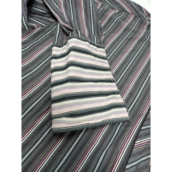 Bugatchi Uomo Mens XL pink/gray Striped Button Up Long Sleeve Flip Cuff Shirt - Picture 11 of 12